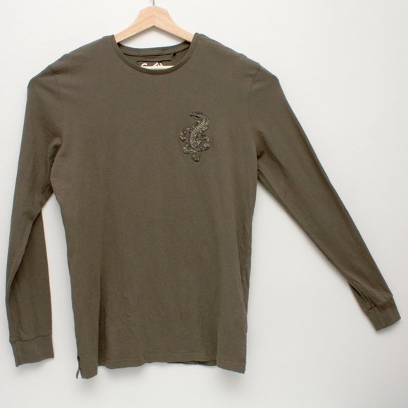 Stroy Amazonia Snake Embroidered Long Sleeve T Shirt Large Dark Olive Green - Picture 2 of 6